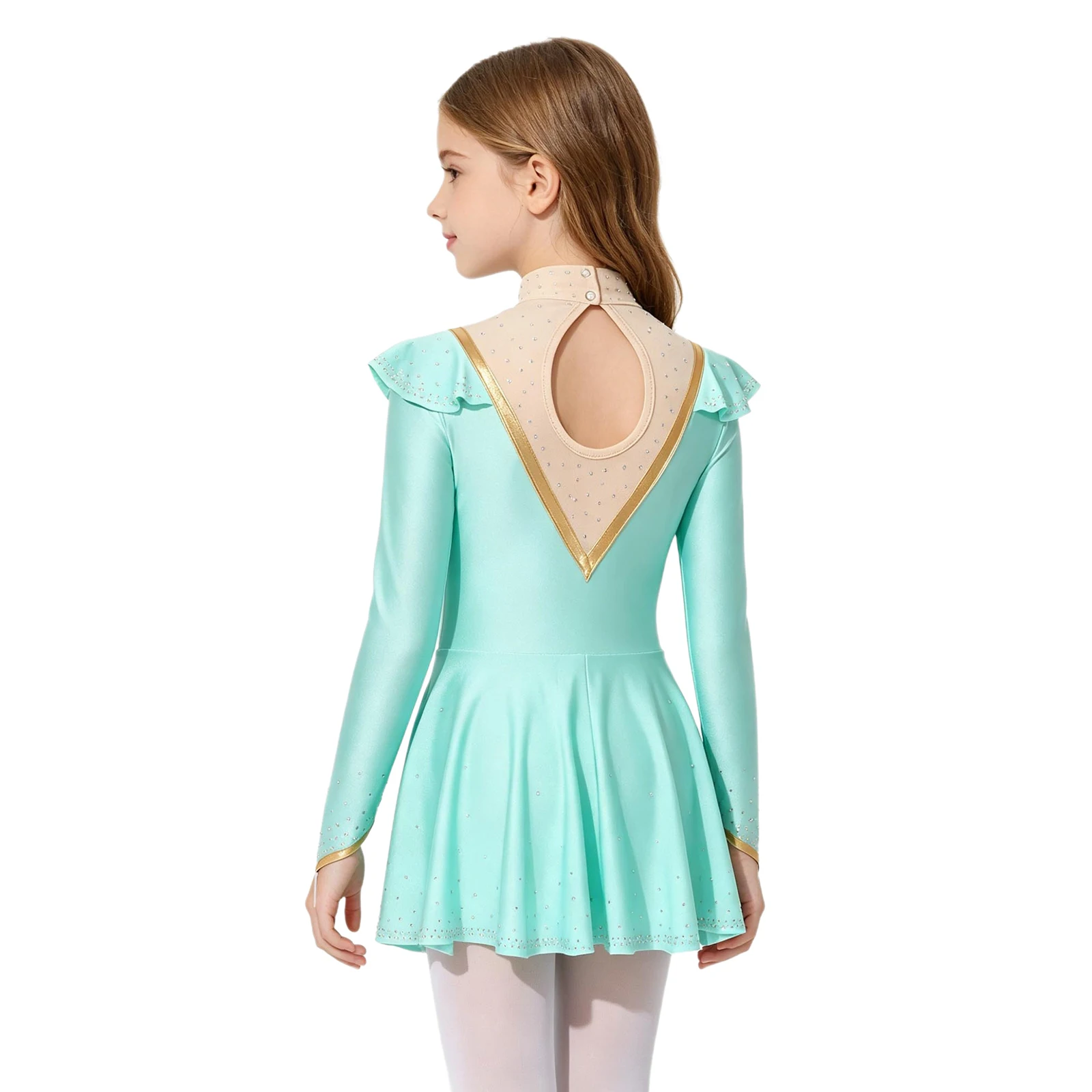Kids Girls Arabian Princess Costume Long Sleeve Rhinestones Sequins Gem Leotard Dress for Halloween Character Princess Dress Up