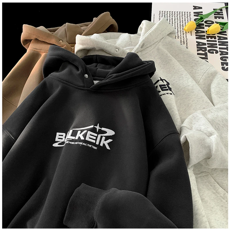 Black Hooded Women Clothing Vintage Street Sweatshirt Hiphop Y2K Letter Printing Pullover Long Sleeves Warm Oversize Ladies Tops