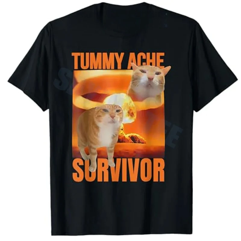 

Tummy Ache Survivor Cat Meme Забавная футболка с изображением кошек и животных Футболка с юмором Саркастическая шутка Y2k Графический наряд для папы Новинка в подарок