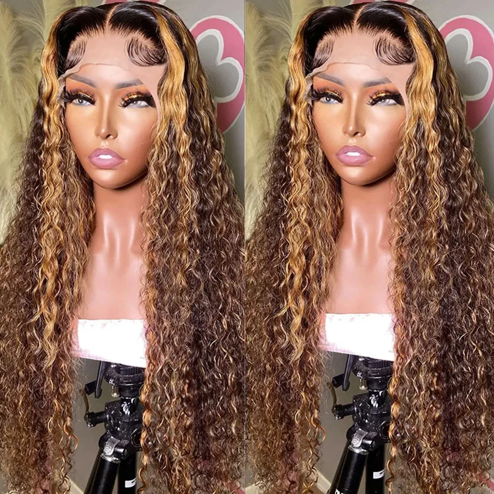 

Bleached Highlight Honey Blonde Deep Water Wave 13x6 Lace Frontal Wig Human Hair Brazilian 13x4 Curly Lace Front Human Hair Wigs