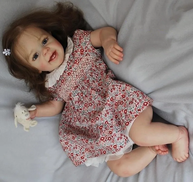 NPK 60CM Reborn bambola per bambini Yannik realistica morbida al tatto capelli lunghi ricci pelle 3D bambola finita già dipinta come immagine