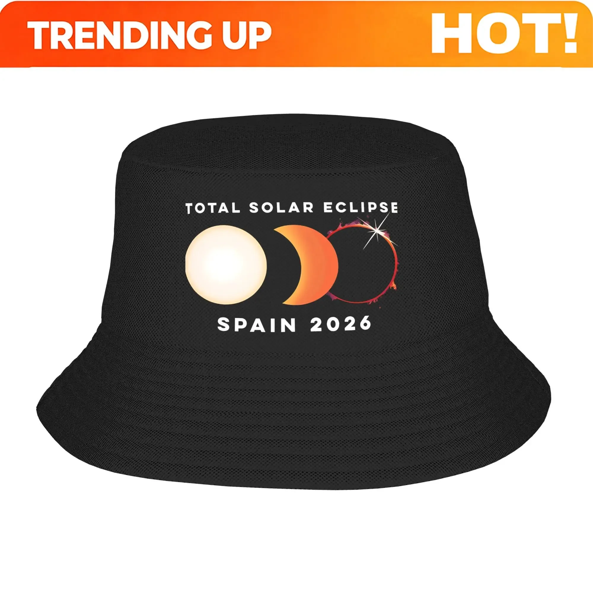 Custom Spain Total Solar Eclipse 2026 Bucket Hat Summer Retro Fisherman Hats For Men Women Personality Outdoor Custom