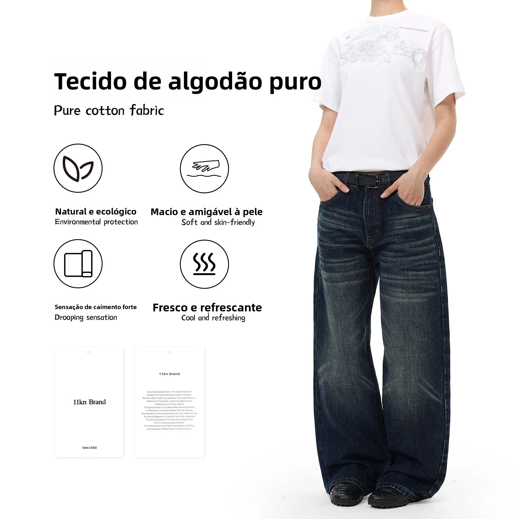 Jeans Americanos Retro Azul Profundo, Calças Largas Casuais para Homens e Mulheres, Design de Orelha de Gato, Jeans de Verão ...