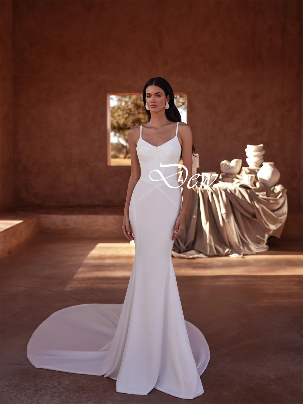 فستان زفاف أنيق من الساتان الأبيض مخصص على شكل قلب ناعم بدون أكمام فساتين زفاف ناعمة حورية البحر ذيل محكمة فيستدو دي نوفيا #4