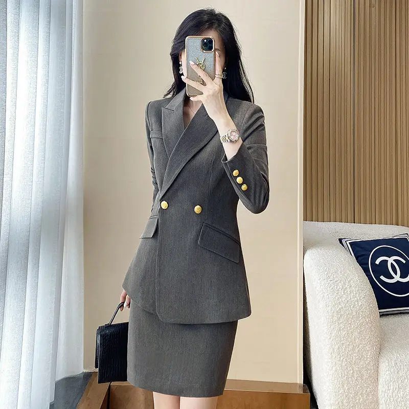 

2-A100 Gray suit for women 2024 new spring and autumn temperament goddess style ssional suit high-end suit formal work clothes