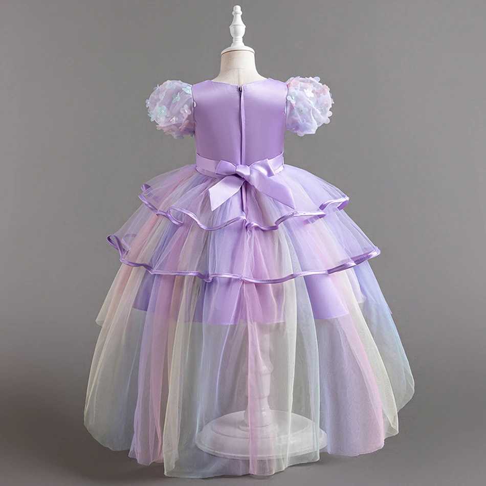 Elegant Kids Colorful Tulle Cosplay Dress with Long Train Ball Gown Perfect for Pageants Birthday and Other Special Celebrations