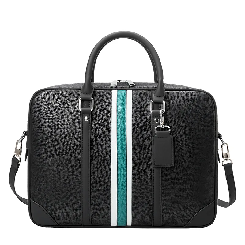 New Arrive Striped Design High Quality Leather Men\'s Laptop Handbag Casual Male Office 13/14 Inch Business Briefcases