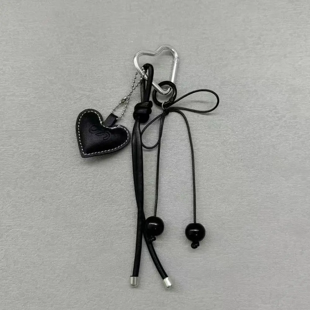 New Heart Leather Rope Keychain Handmade Y2K Mobile Phone Lanyard Cherry Bow Bag Pendant Ornaments Gifts