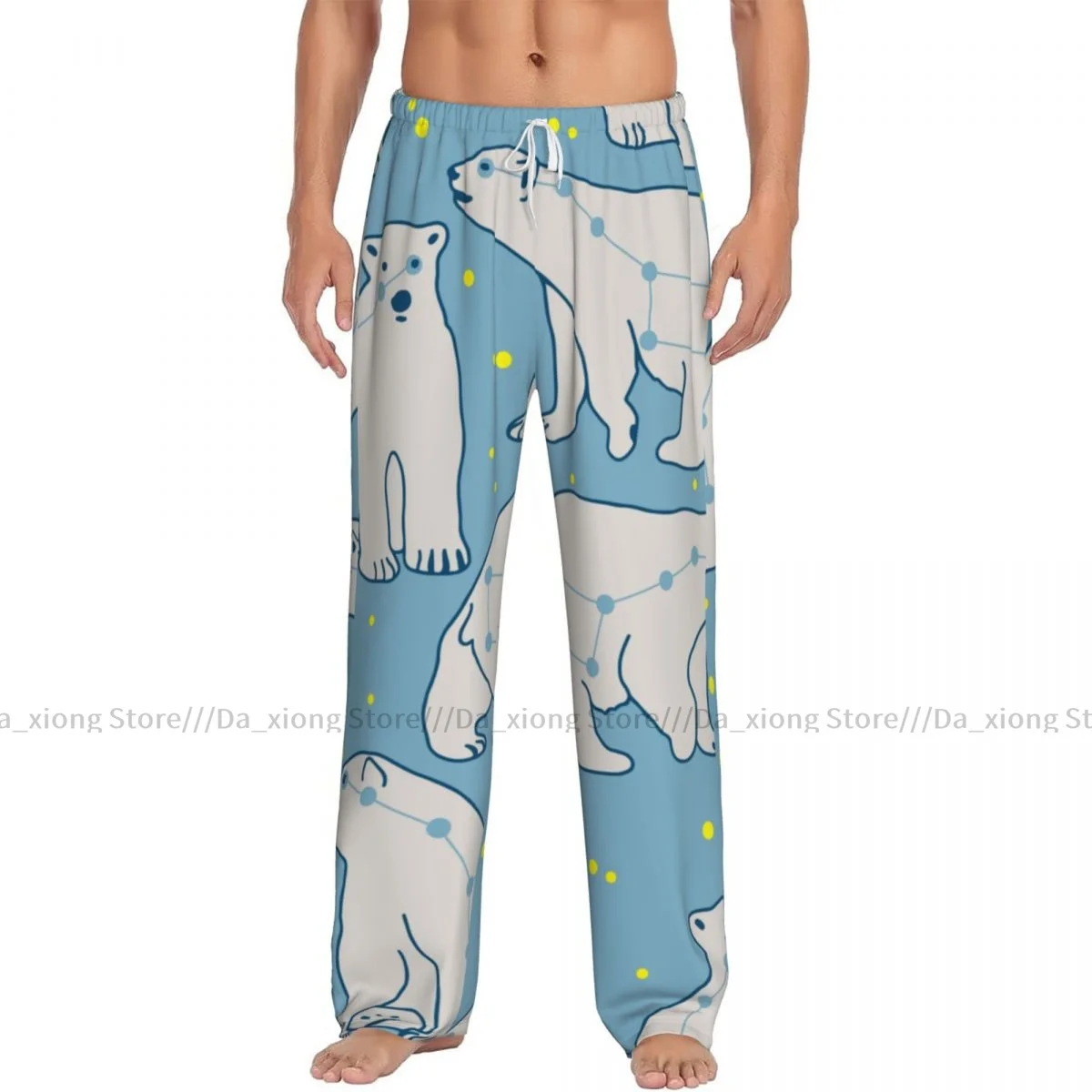 Mens Casual Pajama Long Pant Loose Elastic Waistband Ursa Minor Polar Bear Cozy Sleepwear Home Lounge Pants