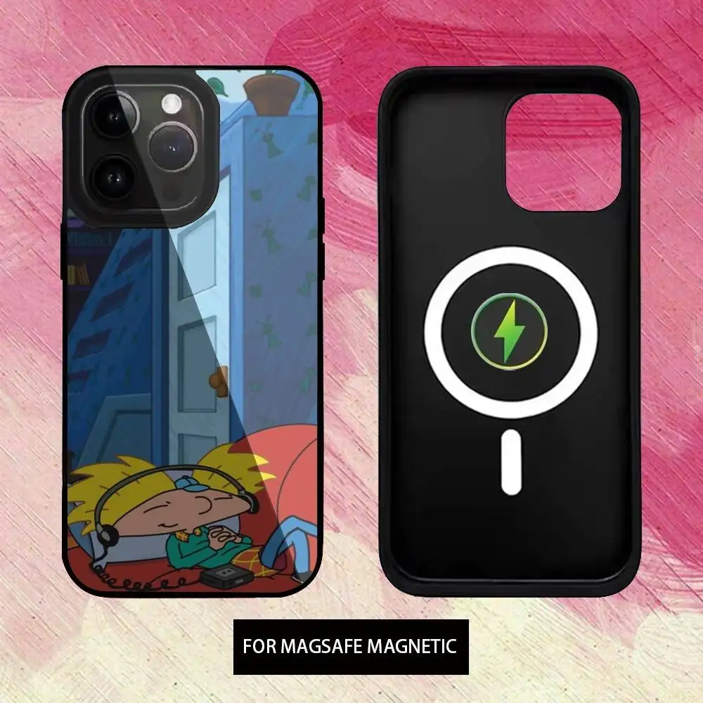Hey Arnold Fondos Cartoon Telefoonhoesje voor iPhone17,16,15,14,13,12,11 Plus, Pro Max Magnetisch Magsafe Draadloos opladen