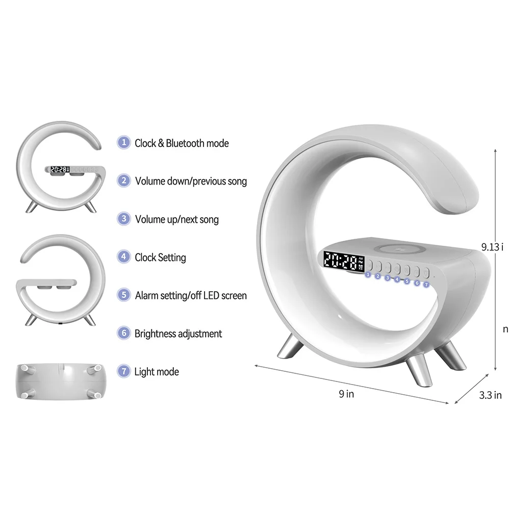 Multifunctional Wireless Charger Alarm Clock Table Lamp Speaker APP Control Night Light Bluetooth RGB Atmosphere Wake Up Light