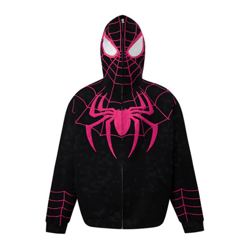 Y2k Emo Women Streetwear Hoodie Spider Web Red Zip Up Hoodies Grunge Oversized Sweatshirt Gothic Harajuku Alt Jackets Clothes