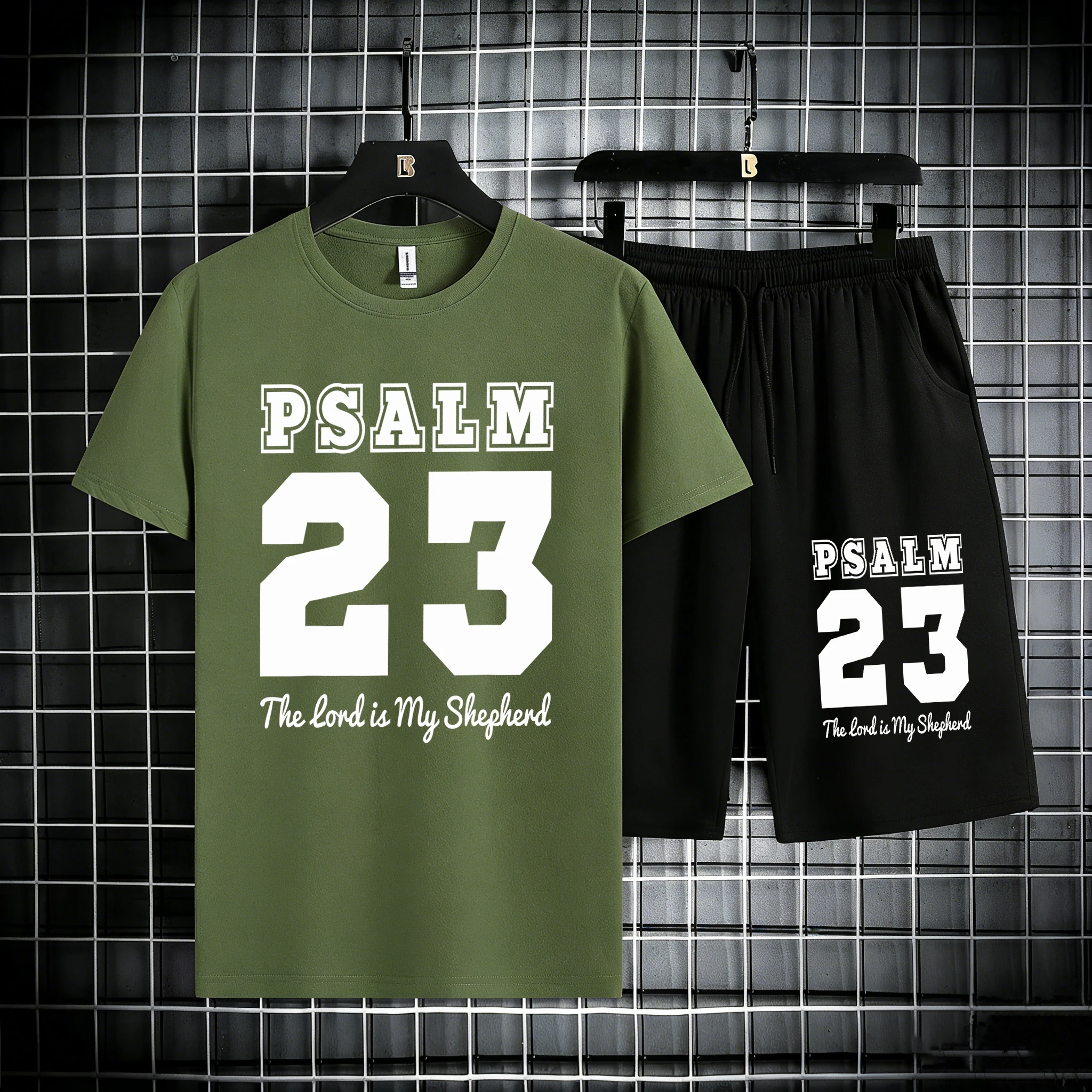 

Psalm Number 23 Prints Cotton Summer Simple Man'S Tops Sets Beach Breathable Pants Basics O-Neck T-Shirt Sport Pocket Shorts
