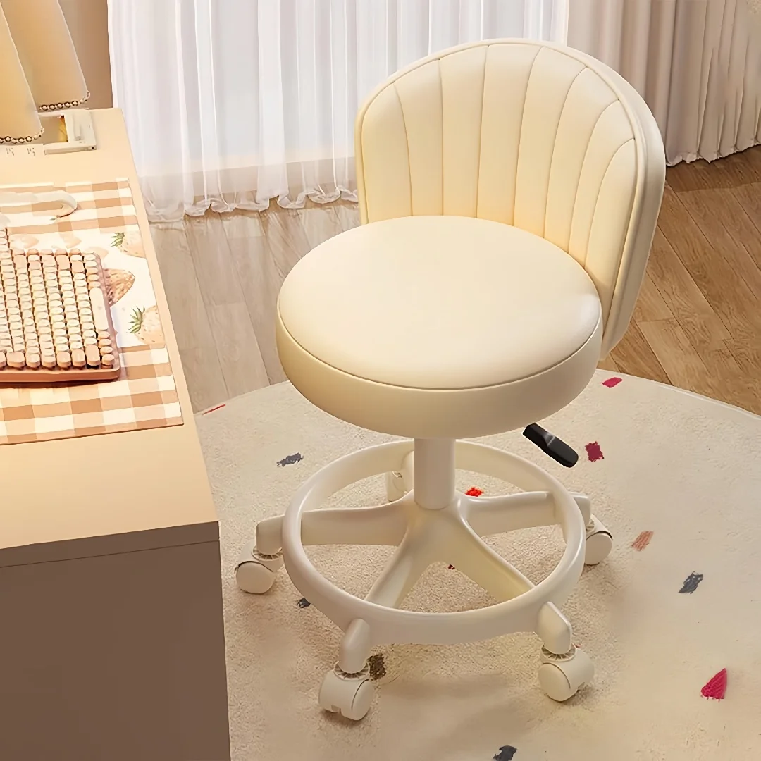 

Makeup Chair with Wheels PU Leather Vanity Chairs Height Adjustable Swivel Vanity Stool with Back For Nail Salon,Cafe,Office