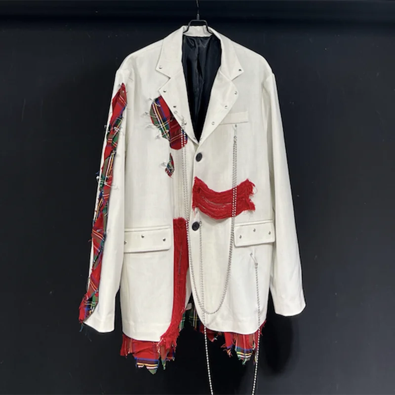 PFHQ Suit Jacket 2024 Spring Autumn Fashion Oversize Casual 2024 Contrast Color Patchwork Single Breast Male Blazer 21Z5334