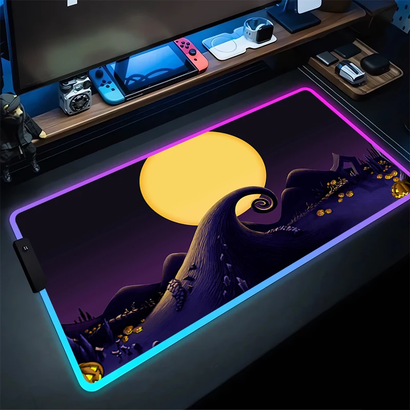 Imagem -02 - Pesadelo Antes do Natal Jack Skellington Led Mousepad Computador Gamer Mouse Pad Rgb Portátil Gabinete Tapete de Mesa Teclado o