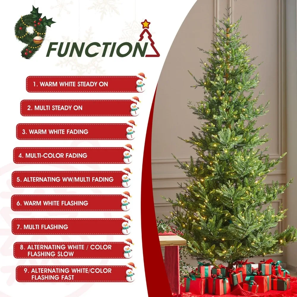 

9ft Pre-lit Artificial Christmas Tree, Green Upward Slim Fir Xmas Tree Vibrant Ascend Evergreen with 700 Warm White