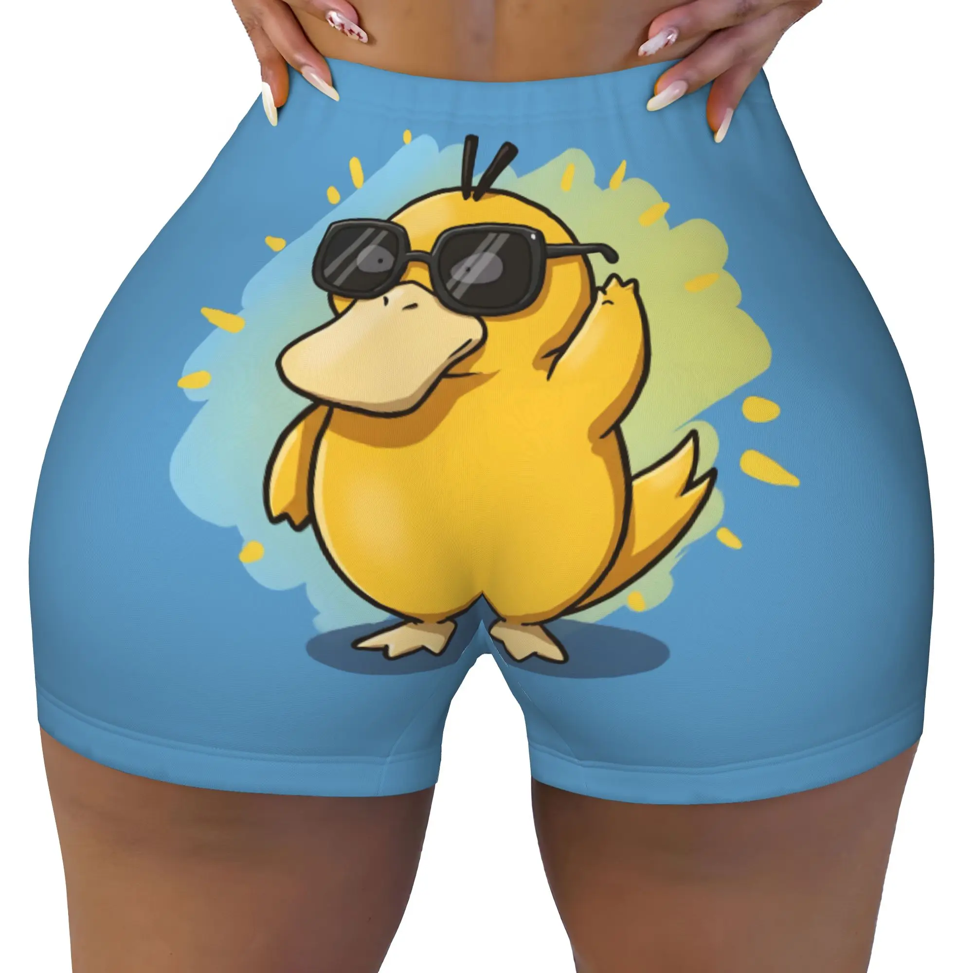 Custom Women P-Psyducks Workout Yoga Shorts Cute Duck Athletic Gym Biker Running Shorts