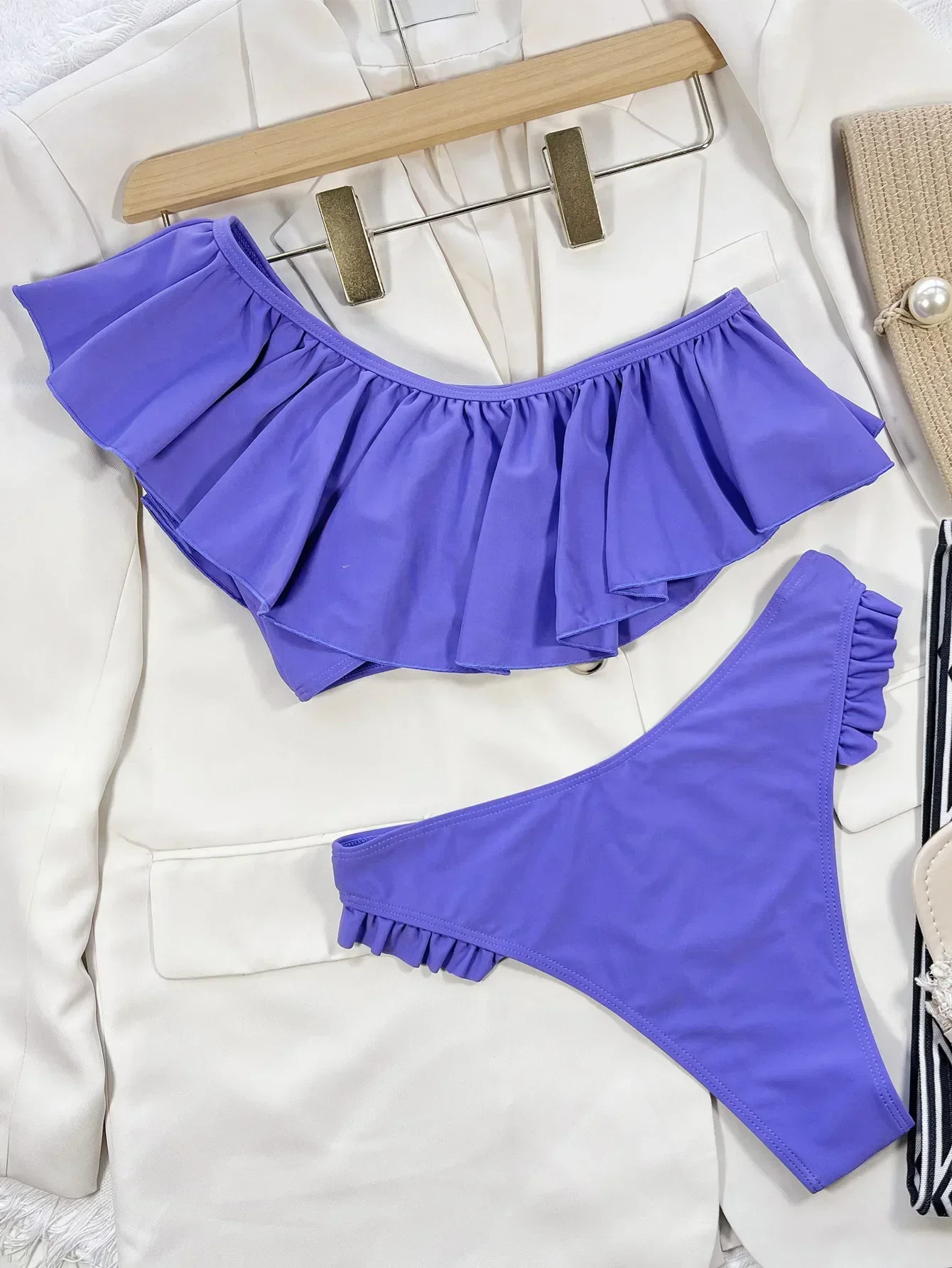 Bikini 2025 Costume da bagno sexy Costume da bagno donna Grande volant Spalla singola Bikini Set Costume da bagno Bikini da spiaggia Donna Push Up Tankini