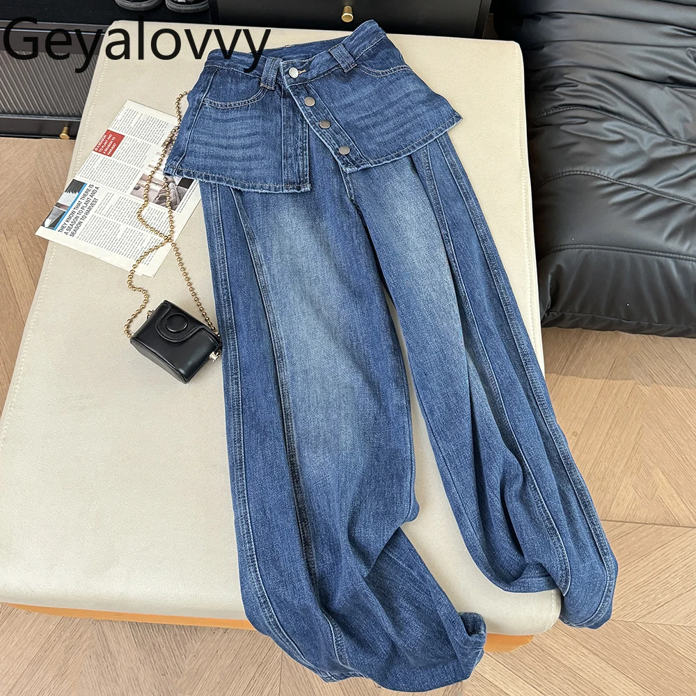 

Повседневные длинные брюки для женщин, осенние и зимние джинсы с высокой талией в корейском стиле, утягивающие дизайнерские прямые широкие джинсовые брюки