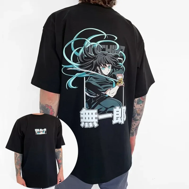 

Demon Slayer Anime Tokitou Muichirou New T-Shirt Summer Men's American Trend Versatile Loose Casual Parent-Child Top