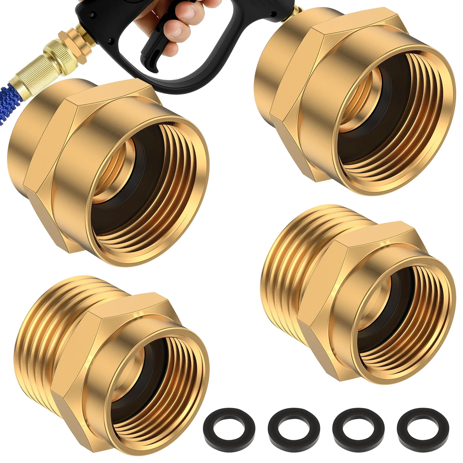 Gartenschlauchadapter M22 weiblich auf 3/4 GHT Messinganschluss Schnellkupplung für Hochdruckreiniger-Spritzpistole Verlängerung Wasserrohrverbindung