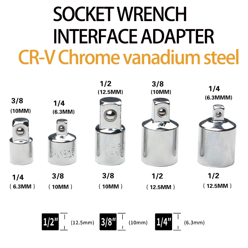 Adaptador de enchufe de Llave de trinquete 1/2, giro de mosca grande 3/8, giro de mosca mediana 1/4, CR-V de mosca pequeña, acero al cromo vanadio