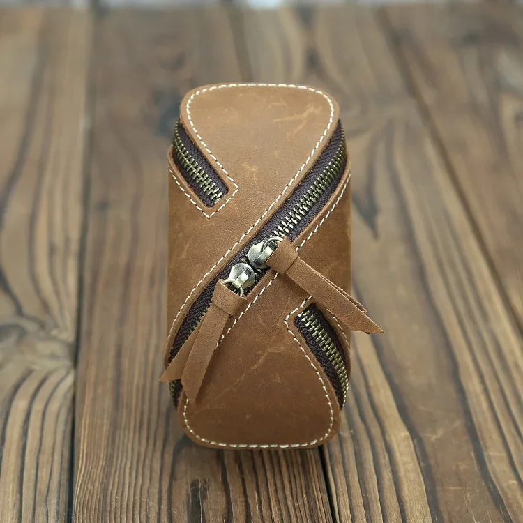 Creative Vintage Crazy Horse leather Key Bag Zipper Key Card Bag Vintage Leather Senior men's and women's key bag
