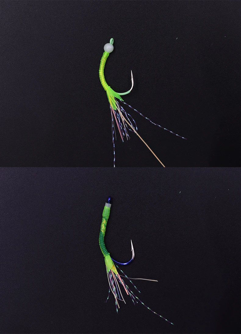 ZYZHE 14 Stück/Beutel Angel-Sabiki-Rigs mit Assist-Haken, leuchtende Fliegenhaken, Surf-Angelköder-Rigs, Assist-Haken für Süßwasserfischen – Detail 12