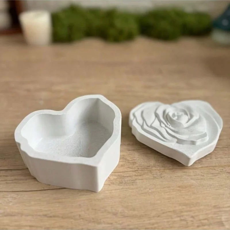 석고 화병, 왁스 양초, 레진 공예 제작용 하트 모양 실리콘 몰드, 5피스 수납 상자 세트, DIY 로맨틱 홈 데코 선물
