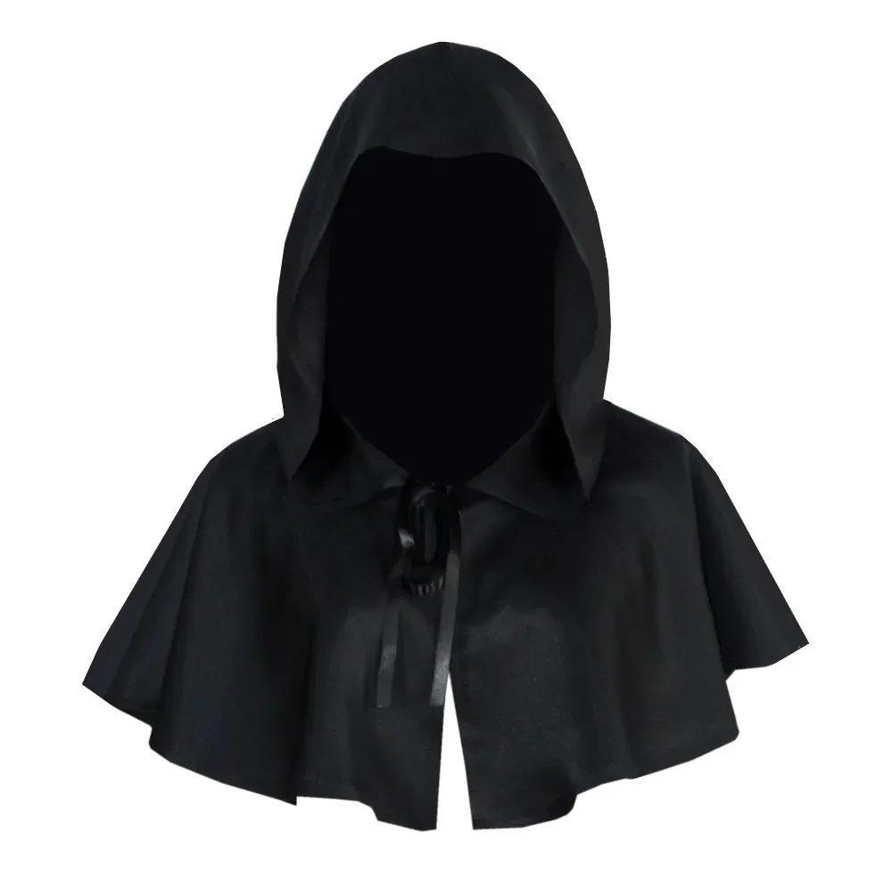 Halloween Cosplay Death Cloak Short Hooded Cloak Sorcerer Witch Costume Vampire Devil Wizard Black Cape Party Accessories