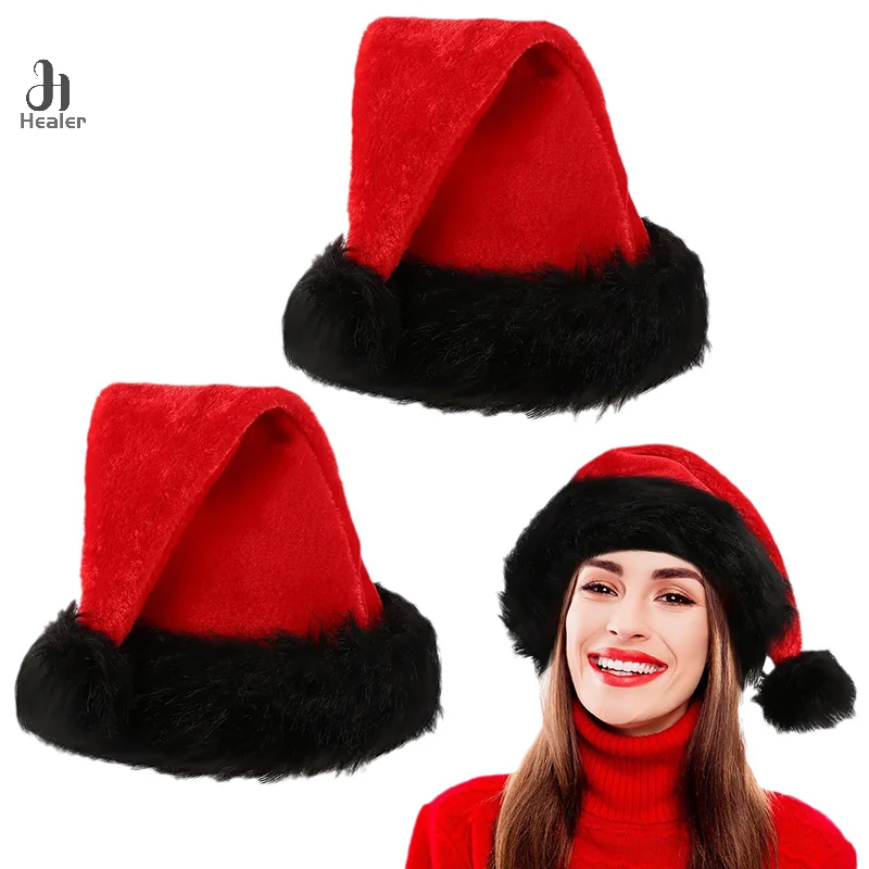 Adult Velvet Santa Hat Comfortable Hat Red And Balck Plush Christmas Santa Hat For New Year Presents