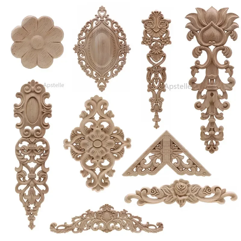 Long Rose Flower Exquisite Carving Natural Wood Appliques Furniture Wooden Mouldings Wmqe Vintage Unpainted Decoration Decal