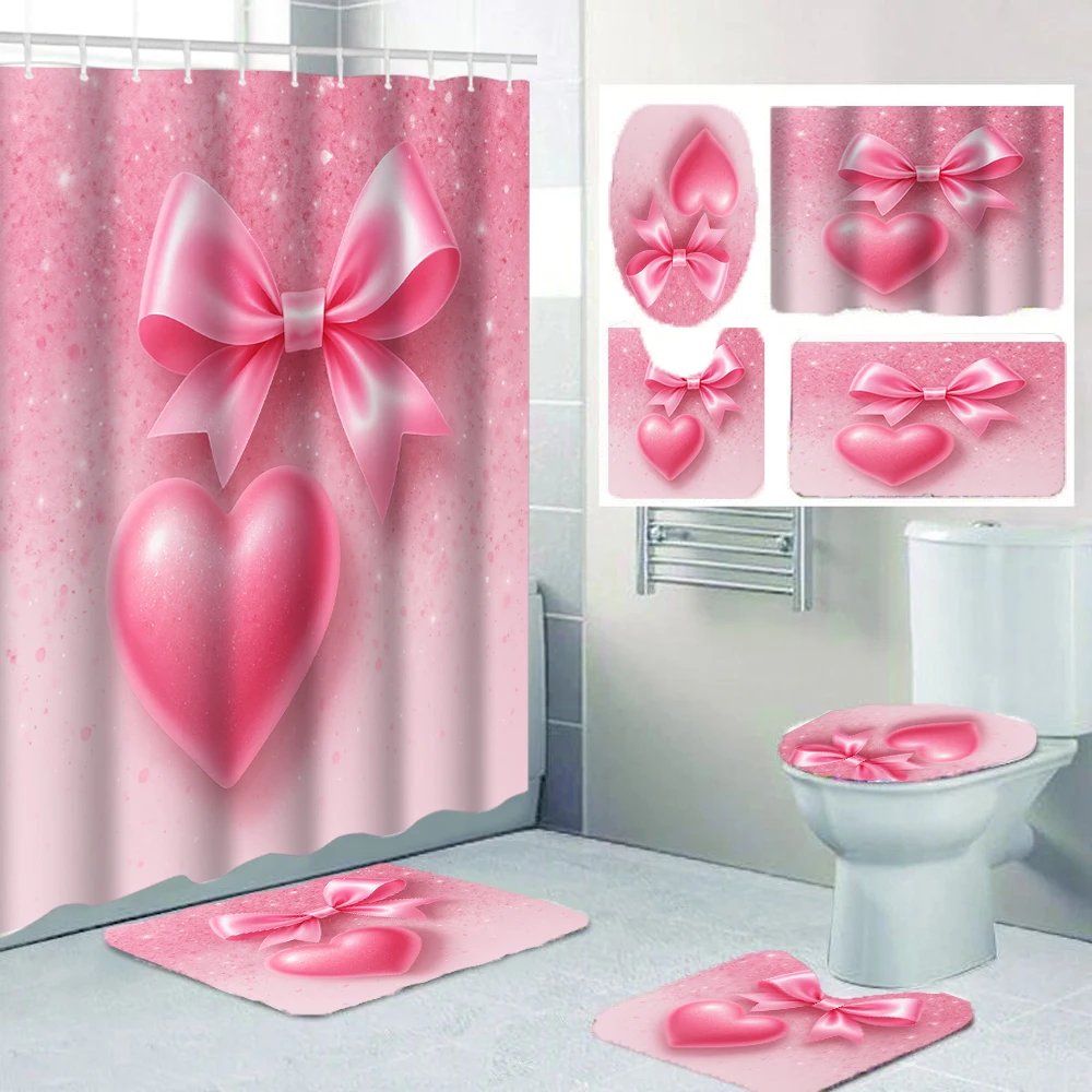 

Набор для ванной комнаты 4/1 Bow Love, включая декор для унитаза, коврик и чехол для унитаза, размер 70,8x70,8 дюймов
