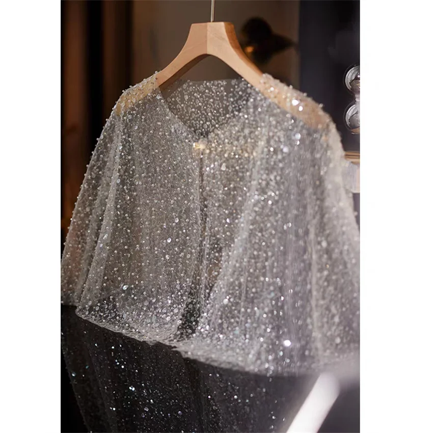 New Elegant Women Beading Shawl Capes Lady Lace Wrap Bolero Accessories Coat Hollow Out Cloak Party Tops Pullovers Fairy WZ2463