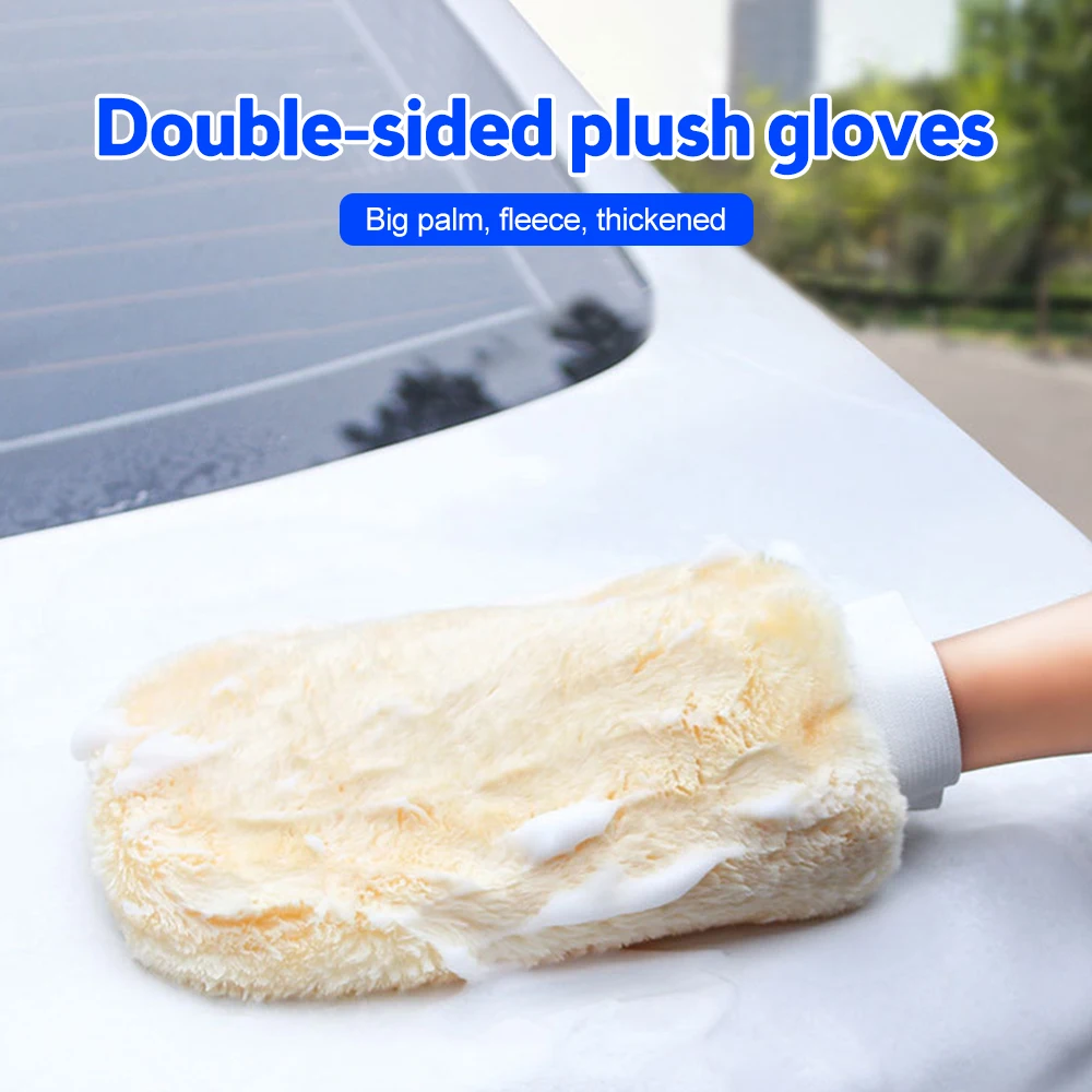 Car Wash Gloves Double-sided Imitation Wool Cashmere Gloves Car Cleaning Tool Beauty Care Thickened Waterproof Tool