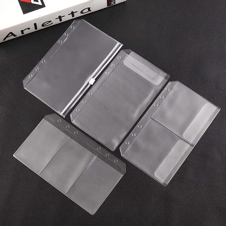 A6 kantong pengikat 6 lubang amplop uang tunai untuk anggaran, folder ritsleting bening untuk pengikat anggaran 6 cincin