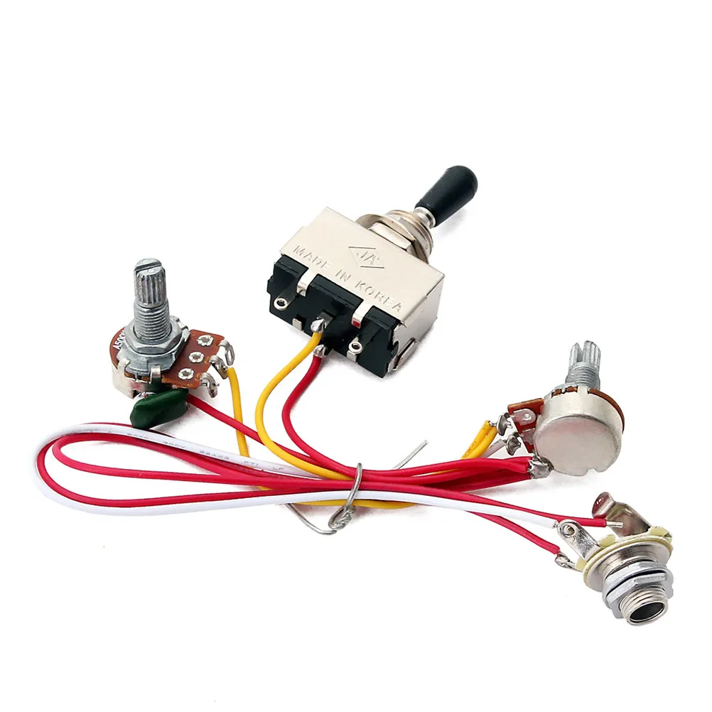 Guitar Wiring Harness Kit Prewired Toggle 1 Volume 1 Tone 500K Pots Black Knob Professional Grade Metal Components Low Noise