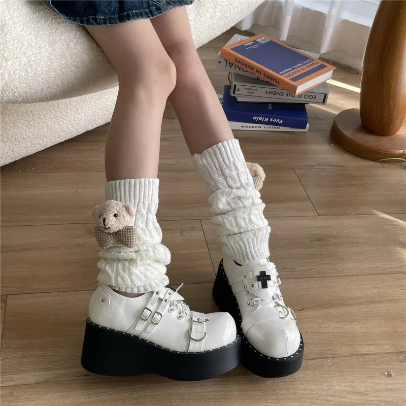 New Lolita Leg Warmers Japanese Women Gothic Long Socks Ribbon Leggings Gaiters Knee Goth Winter Sock Knitted Cuffs Ankle Warmer