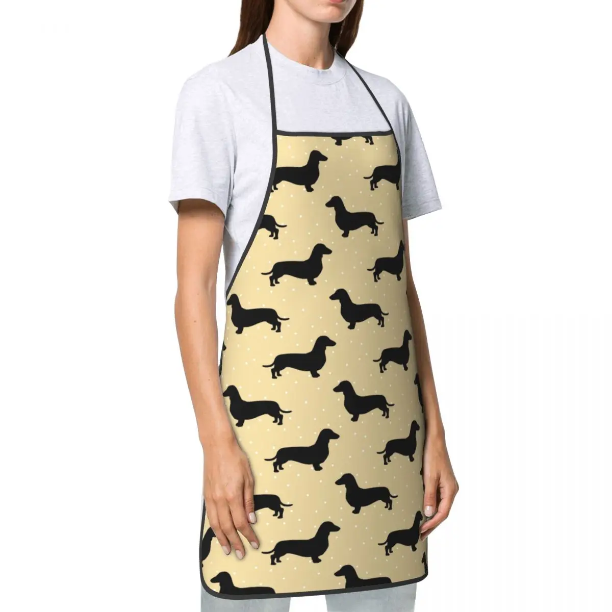 Short Hair Dachshund Cream Pattern Sausage Dog Apron for Men Women Wiener Unisex Kitchen Chef Bib Tablier Cuisine Cooking Baking