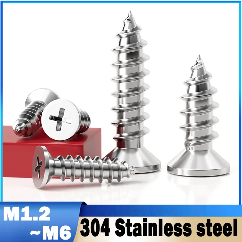 Beicai 304 Stainless Steel Recessed Countersunk Flat Tapping Screws M1.2 M1.4 M1.7 M2 M2.2 M2.6 M3 M3.5 M4~m6 Wood Screw