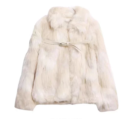 Women Winter New Warm Thickened Faux Fur Leather Buckle Coat Fashion Versatile Age-reducing Temperament Short Long-sleeved Top