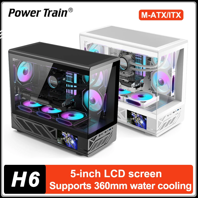 

Power Train X-GAMERX H6 Desktop Case Pillarless Sea View Room Screen Display Computer Chassis Support 360 Water-cooled