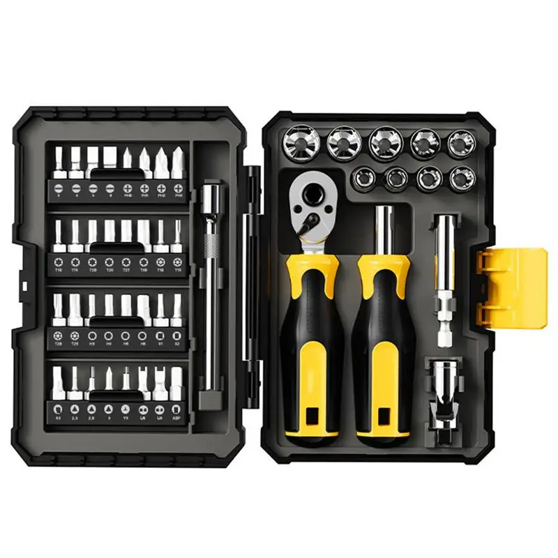 

Набор ключей с храповым механизмом и футляром, сменные ключи с храповым механизмом из углеродистой стали, 46 шт., износостойкие ключи с футляром для хранения