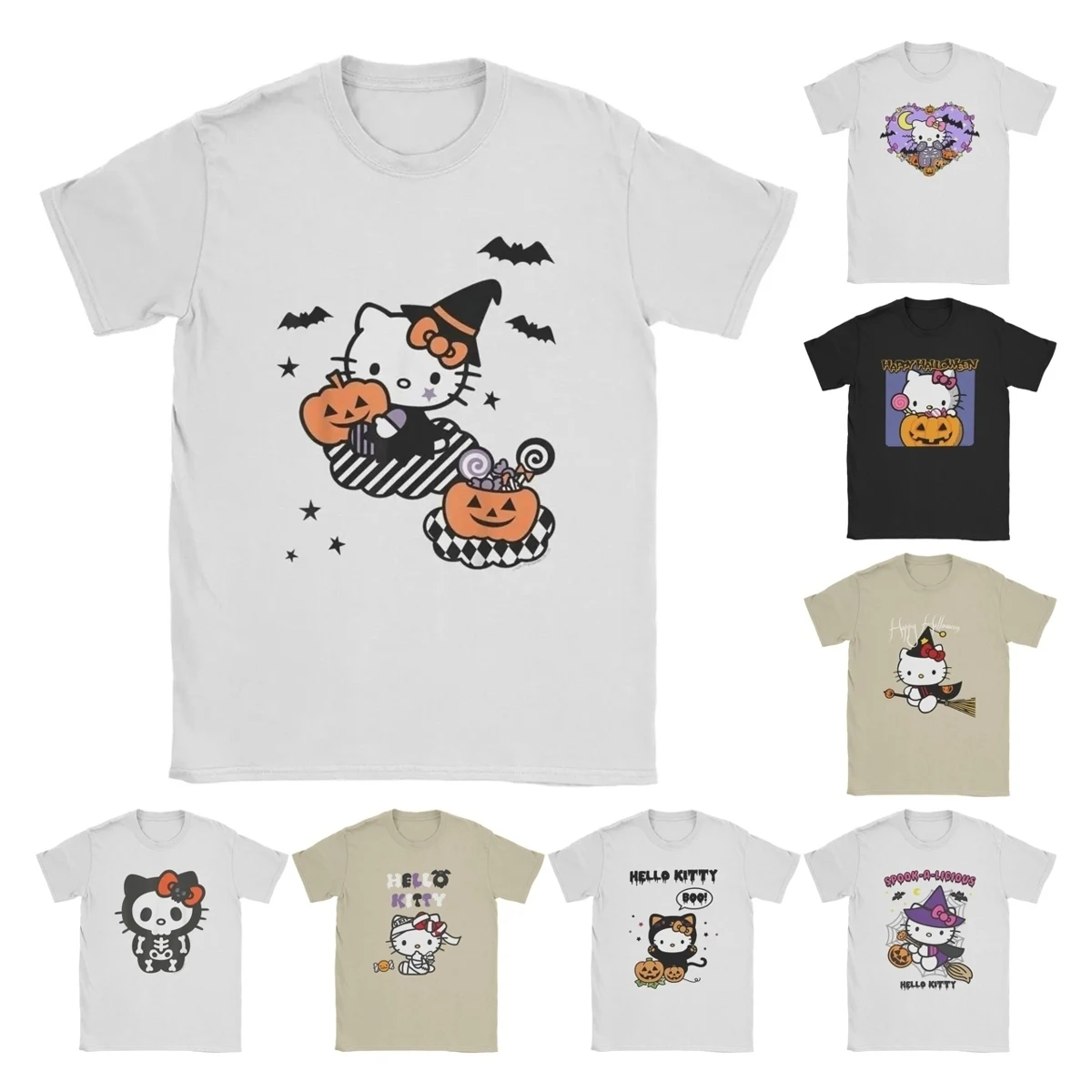 

Hello Kitty Trick Or Treat Halloween Men's T Shirts Hipster Tees Short Sleeve O Neck T-Shirts Cotton Graphic Clothes