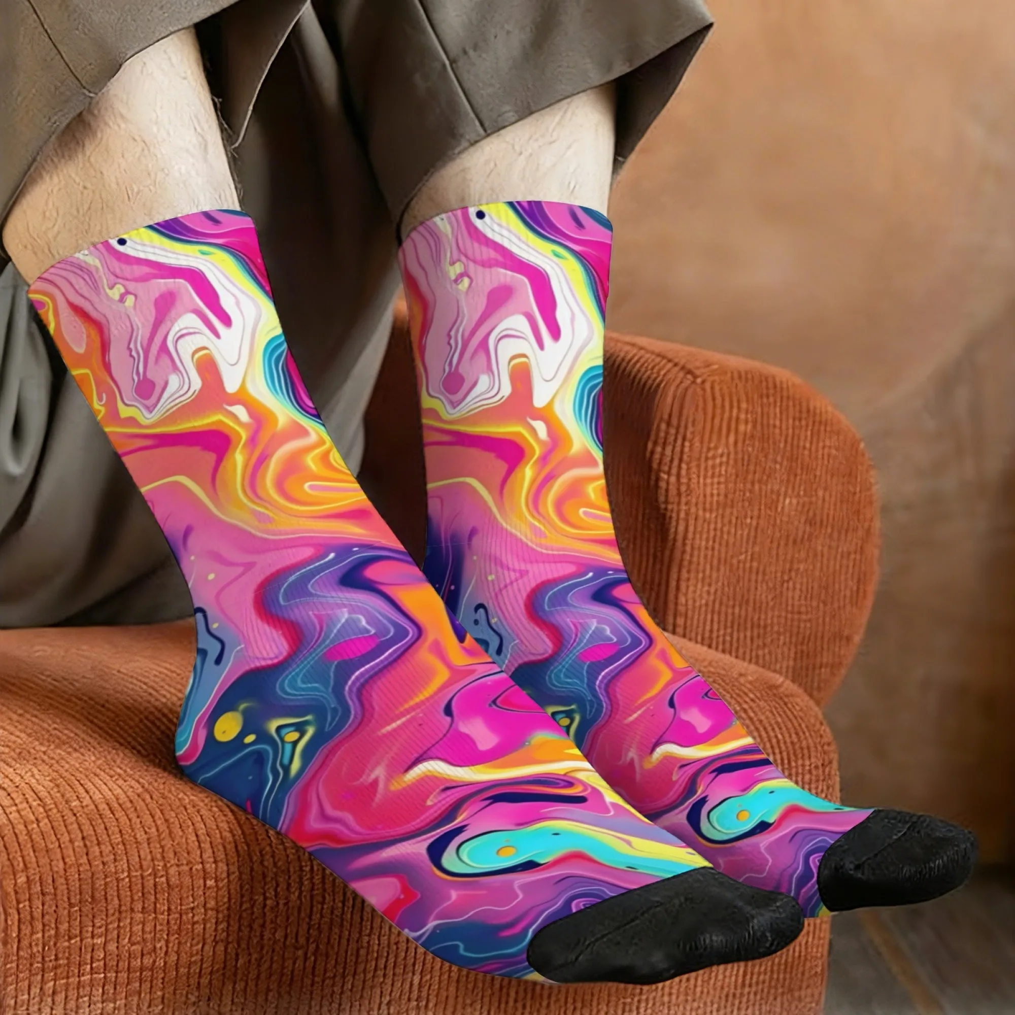 Dopamine Style Fluid Gradient Socks Non Slip Stretchy Breathable Men's Novelty Socks Travel Leisure Running Trendy Streetwear