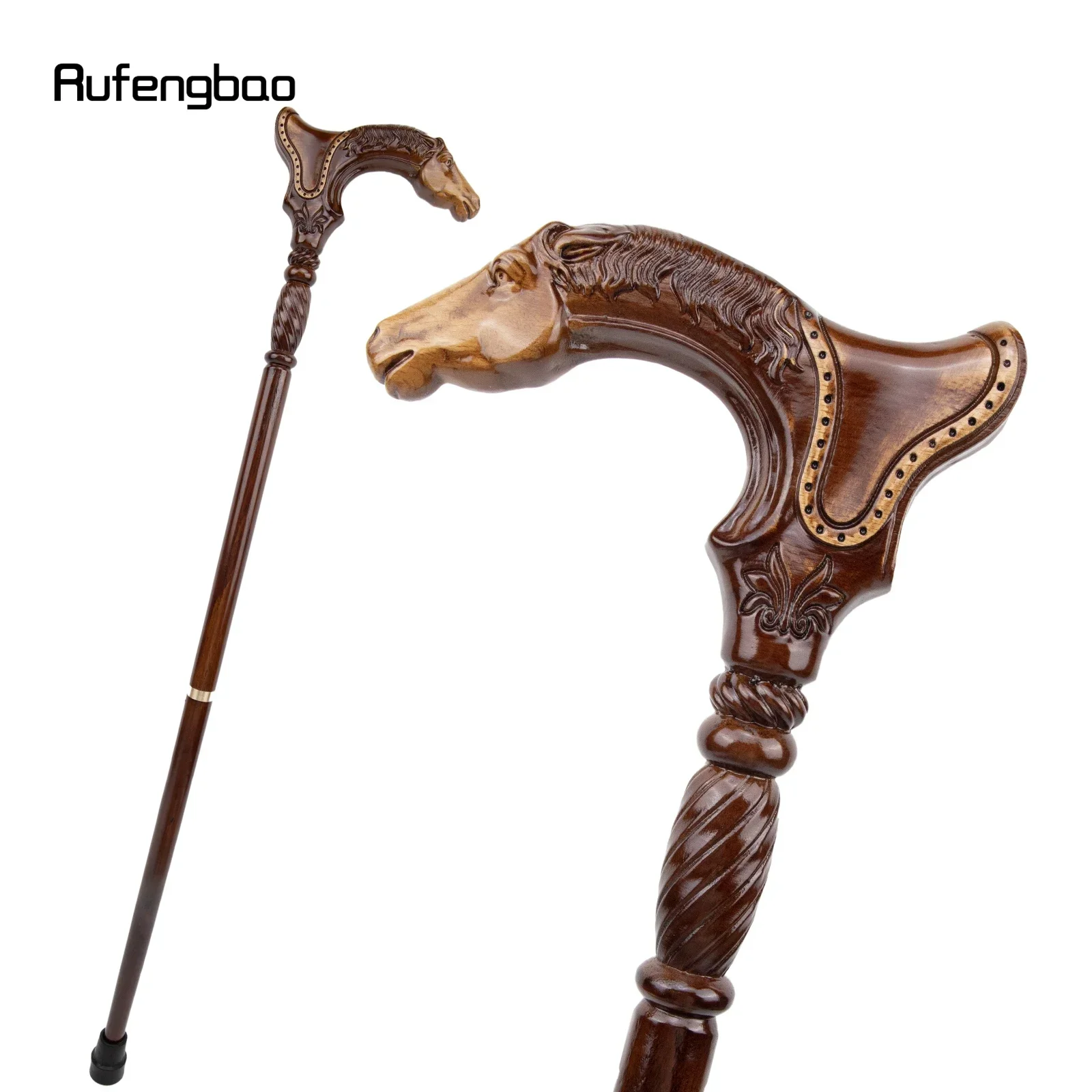 Horse Brown Wooden Fashion Walking Stick Decorative Vampire Cospaly Party Wood Walking Cane Halloween Mace Wand Crosier 93cm