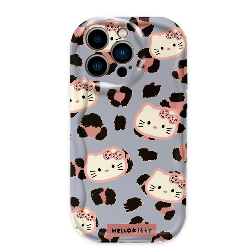 مرحبا كيتي ليوبارد طباعة سيليكون جراب هاتف آيفون 16 15 14 13 12 11 برو ماكس زائد 16E XR XS X 7 8 متموج للصدمات غطاء #6