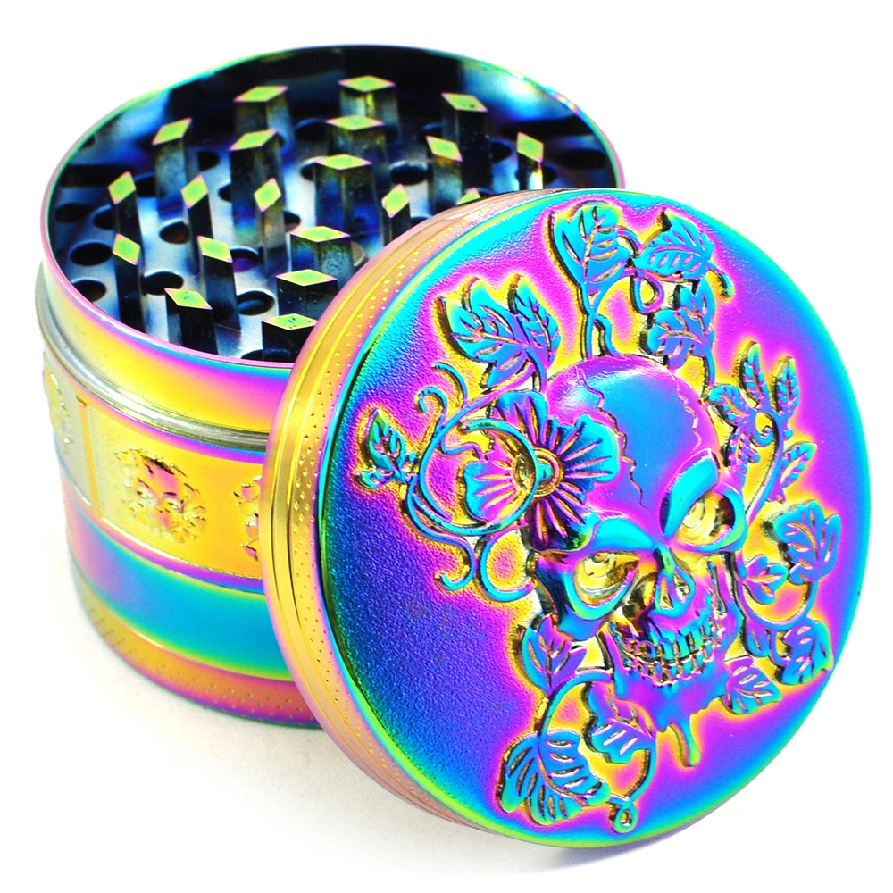 Rainbow Skull Grinder 4 Layer Manual Hand Dried 51.5mm Spice Metal Grindering Kitchen Gift