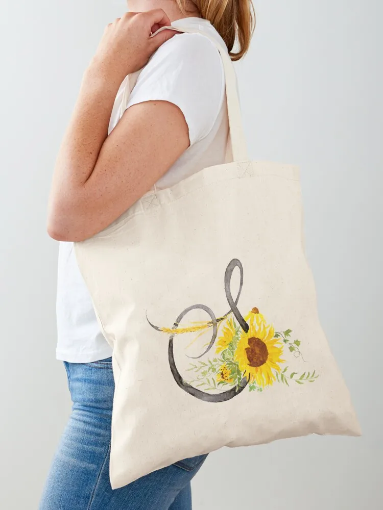 hand painted letter S calligraphy sunflower watercolor Tote Bag canvas bags Candy bags shopping bags foldable